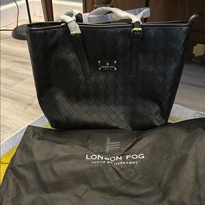 London Fog Black Tote with Structured Design and Sturdy Handles